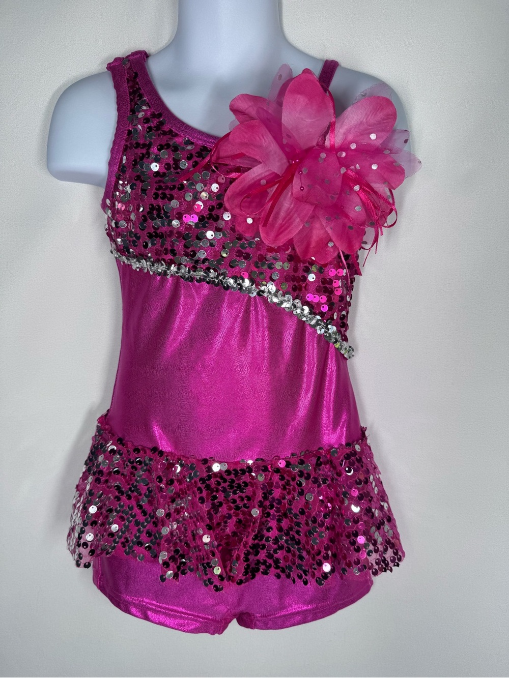 Curtain Call Pink Sequin Jazz Tap Dance Costume Leotard Dress Girls Size CSM
